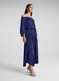 Sienna Satin Pleated Off Shoulder Dress(Riviera,XXS)