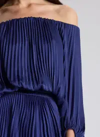Sienna Satin Pleated Off Shoulder Dress(Riviera,XXS)
