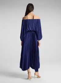 Sienna Satin Pleated Off Shoulder Dress(Riviera,XXS)