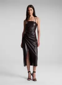 Charlotte Vegan Leather Midi Dress(Chocolate Plum,00)