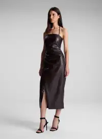 Charlotte Vegan Leather Midi Dress(Chocolate Plum,00)