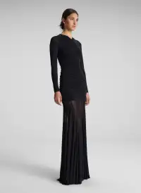 Fawn Ruched Mesh Maxi Dress(Black,XS)