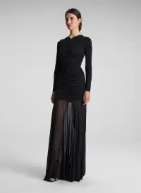 Fawn Ruched Mesh Maxi Dress(Black,XS)