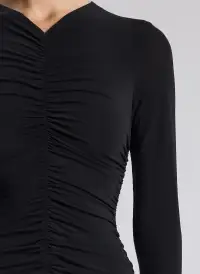 Fawn Ruched Mesh Maxi Dress(Black,XS)