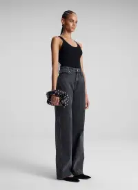 Simone Studded Leather Bag(Black/Silver,OS)