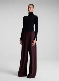 Jett Cable Knit Merino Turtleneck Top(Black,XS)