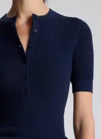 Fisher Fine Cotton Knit Top(Navy,XS)