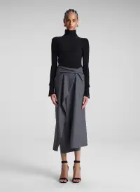 Clara Wool Cashmere Pinstripe Midi Skirt(Grey Melange,00)