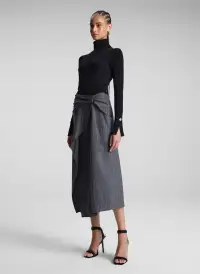 Clara Wool Cashmere Pinstripe Midi Skirt(Grey Melange,00)