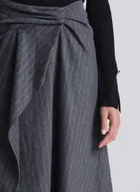 Clara Wool Cashmere Pinstripe Midi Skirt(Grey Melange,00)