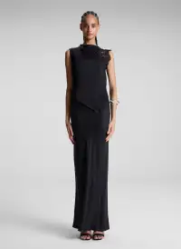 Greta Satin Maxi Skirt(Black,XS)