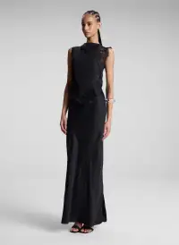 Greta Satin Maxi Skirt(Black,XS)