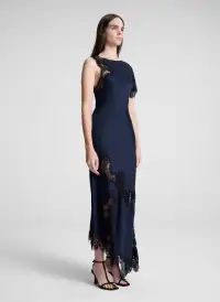 Alessia Satin and Lace Maxi Dress(Dark Sapphire/Black,00)
