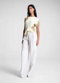Alessia Satin and Lace Top(Light Canary/Beige,00)