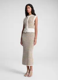 Alexis Striped Knit Skirt(Parchment/Aged Bronze Stripe,XS)