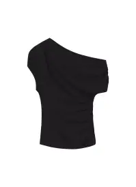 Alice Cotton One Shoulder Tee(Black,XS)