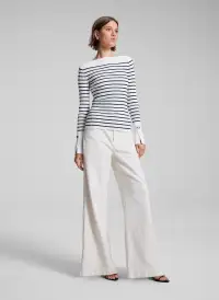 Anya Striped Knit Top(Off White / Dark Sapphire,XS)