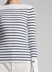 Anya Striped Knit Top(Off White / Dark Sapphire,XS)