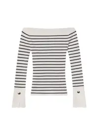 Anya Striped Knit Top(Off White / Dark Sapphire,XS)