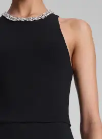 Bella Embellished Compact Knit Top(Black,XS)