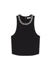 Bella Embellished Compact Knit Top(Black,XS)