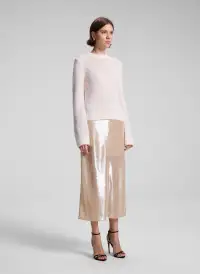 Bowie Sheer Alpaca Crewneck Sweater(Light Pink,XS)