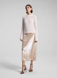 Bowie Sheer Alpaca Crewneck Sweater(Light Pink,XS)