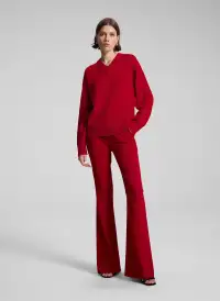 Calven Cashmere V Neck Sweater(Really Red,XS)