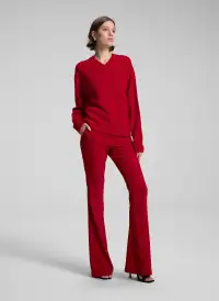 Calven Cashmere V Neck Sweater(Really Red,XS)