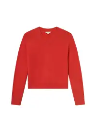 Calven Cashmere V Neck Sweater(Really Red,XS)