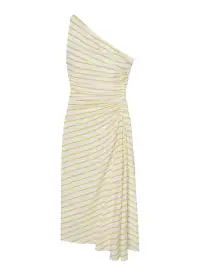Carolyn One Shoulder Striped Midi Dress(Canary Stripe,00)