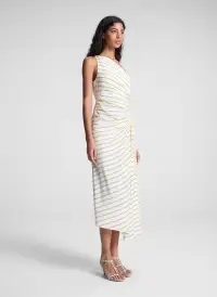 Carolyn One Shoulder Striped Midi Dress(Canary Stripe,00)