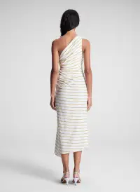 Carolyn One Shoulder Striped Midi Dress(Canary Stripe,00)