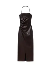 Charlotte Vegan Leather Midi Dress(Chocolate Plum,00)