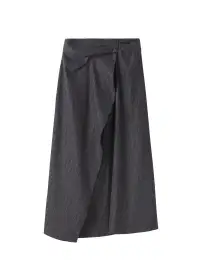 Clara Wool Cashmere Pinstripe Midi Skirt(Grey Melange,00)