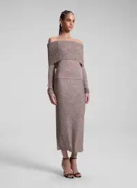 Dana Metallic Knit Midi Skirt(Mauve/Silver,XS)
