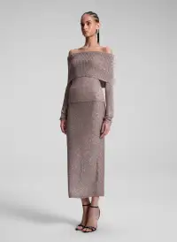 Dana Metallic Knit Midi Skirt(Mauve/Silver,XS)