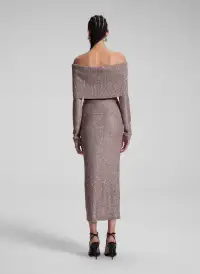 Dana Metallic Knit Midi Skirt(Mauve/Silver,XS)