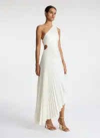 Delfina Satin Pleated Dress(Whisper White,00)
