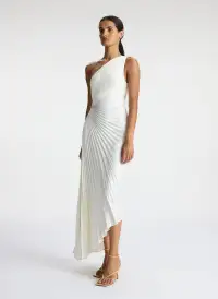 Delfina Satin Pleated Dress(Whisper White,00)