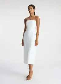 Elizabeth Strapless Midi Dress(White,00)