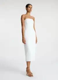 Elizabeth Strapless Midi Dress(White,00)