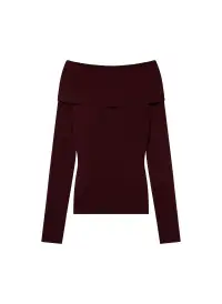 Evelyn Merino Off Shoulder Top(Burgundy,XS)