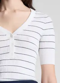 Francis Fine Cotton Knit Top(Bright White/Navy,XS)