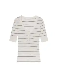 Francis Fine Cotton Knit Top(Bright White/Navy,XS)