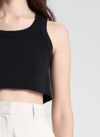 Halsey Cropped Cotton Rib Tank(Black,XS)