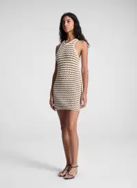 Kendra Striped Knit Mini Dress(Parchment/Aged Bronze Stripe,XS)