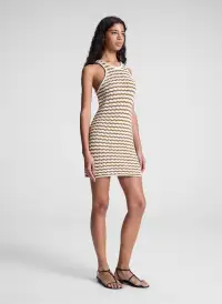 Kendra Striped Knit Mini Dress(Parchment/Aged Bronze Stripe,XS)