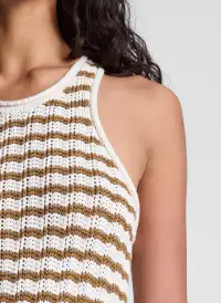 Kendra Striped Knit Mini Dress(Parchment/Aged Bronze Stripe,XS)