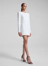Kenna Embellished Mini Dress(White/Crystal,00)